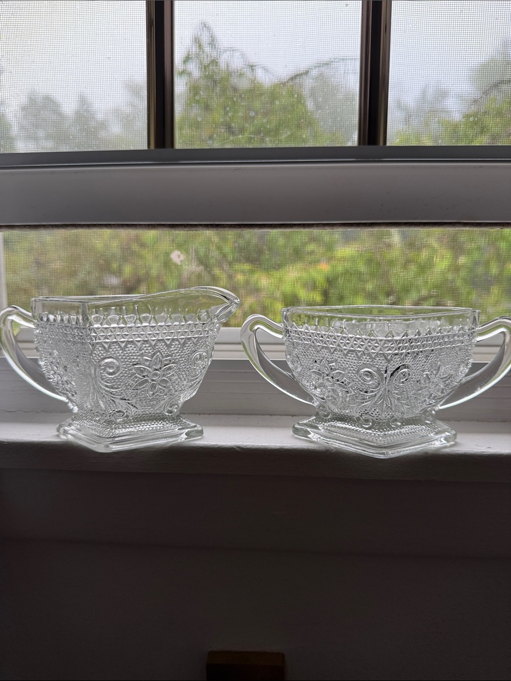 Tiara Clear Pressed Glass Sugar and Creamer Set